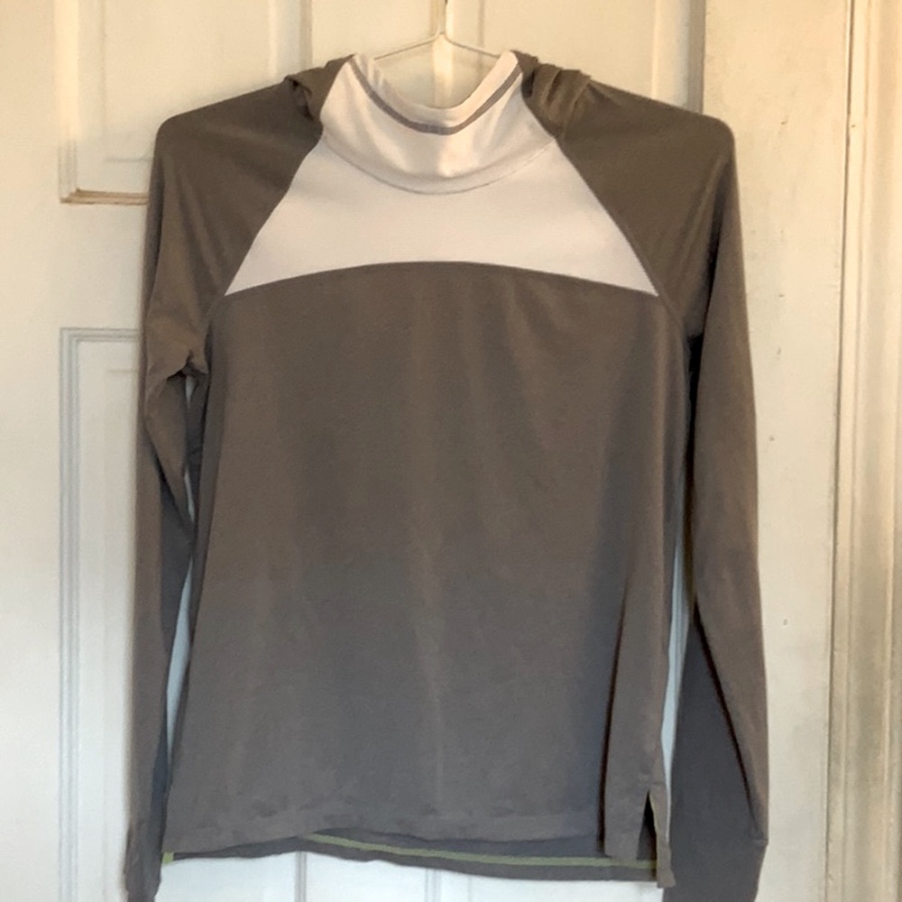 Athleta Girl Gray and White hoodie top in size xl/14
